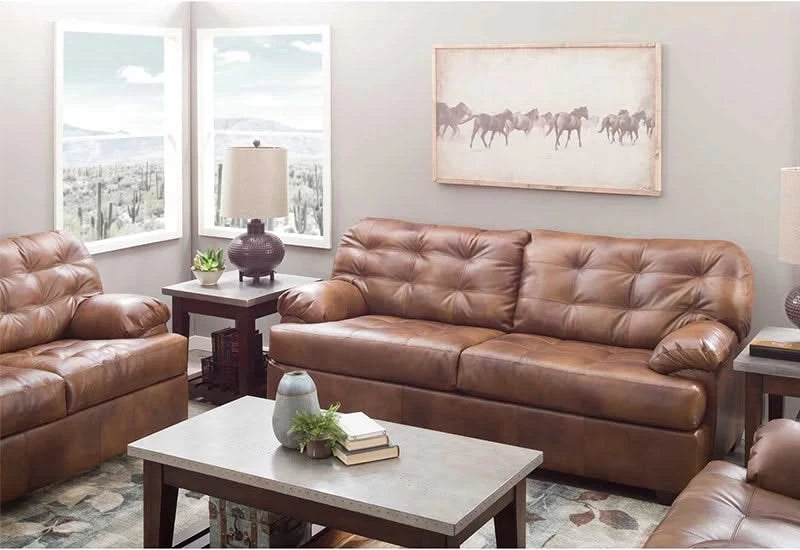 Chaps Brown Leather Sofa – Rustic Comfort with Tufted Detailing