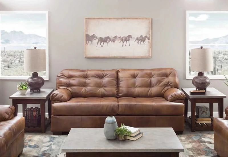 Chaps Brown Leather Sofa – Rustic Comfort with Tufted Detailing