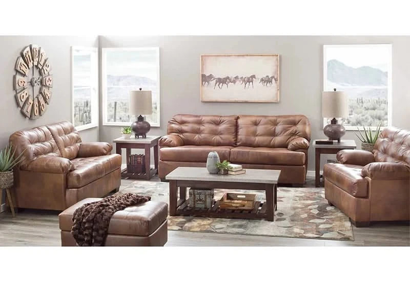 Chaps Brown Leather Loveseat with Tufted Back & Classic Western Style