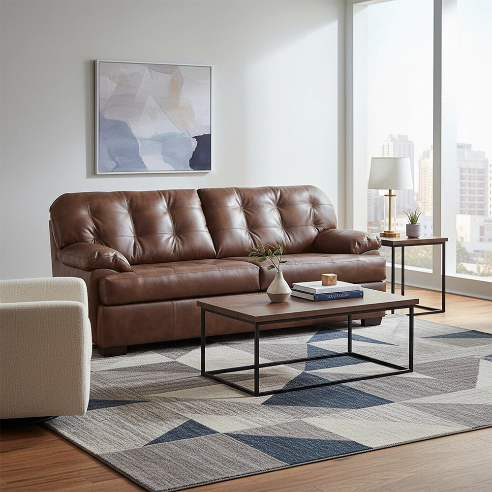 Chaps Brown Leather Sofa – Rustic Comfort with Tufted Detailing