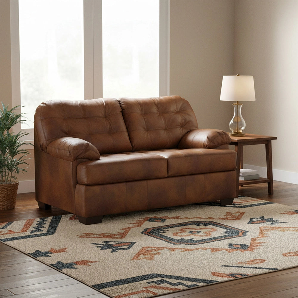 Chaps Brown Leather Loveseat with Tufted Back & Classic Western Style
