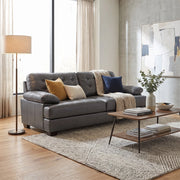 Chaps Grey Leather Sofa with Button Tufting