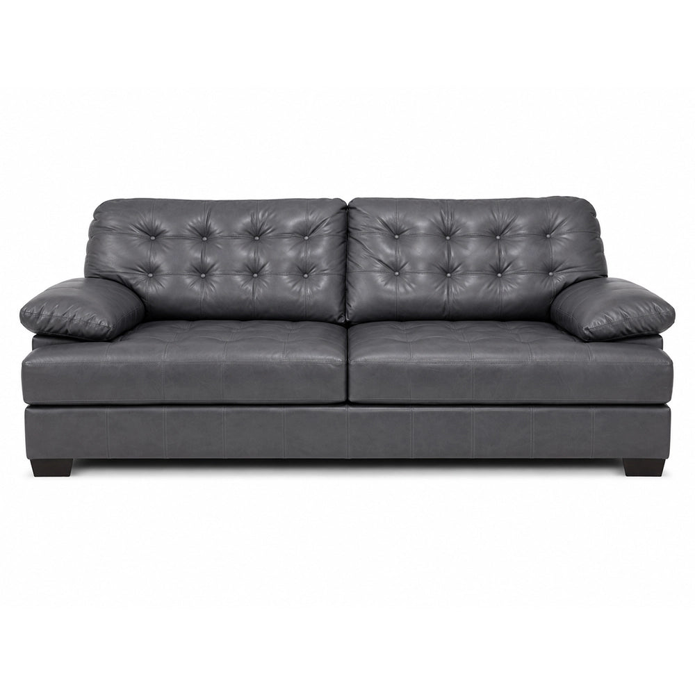 Chaps Grey Leather Sofa with Button Tufting
