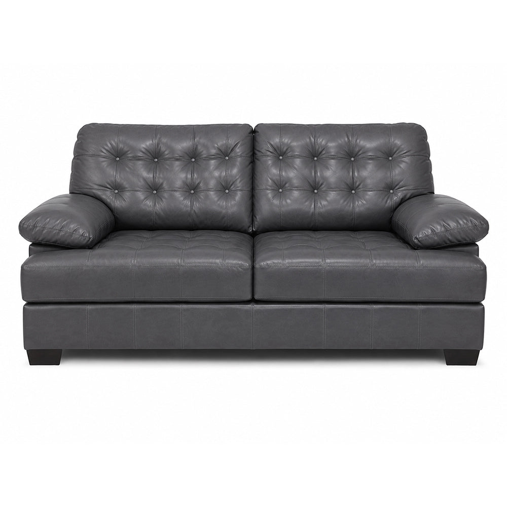 Chaps Grey Leather Loveseat with Button Tufting