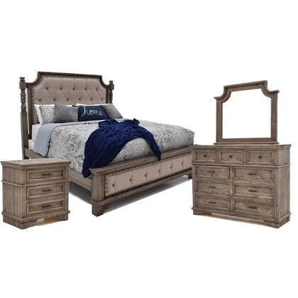 Charleston Gray Bedroom Set with Upholstered Panel Bed and Rustic Design (Available in Queen & King)