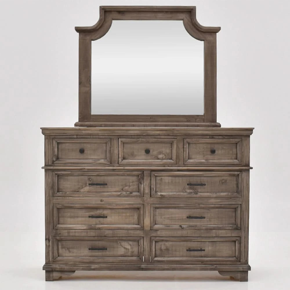 Charleston Gray Bedroom Mirror with Rustic Frame Design