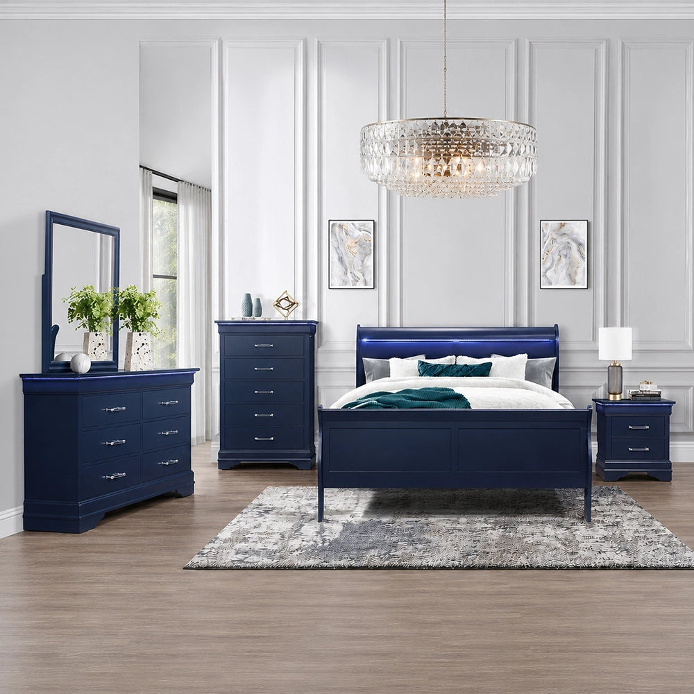 Charlie Blue 5 Drawer Chest with LED Lighting and Acrylic Hardware