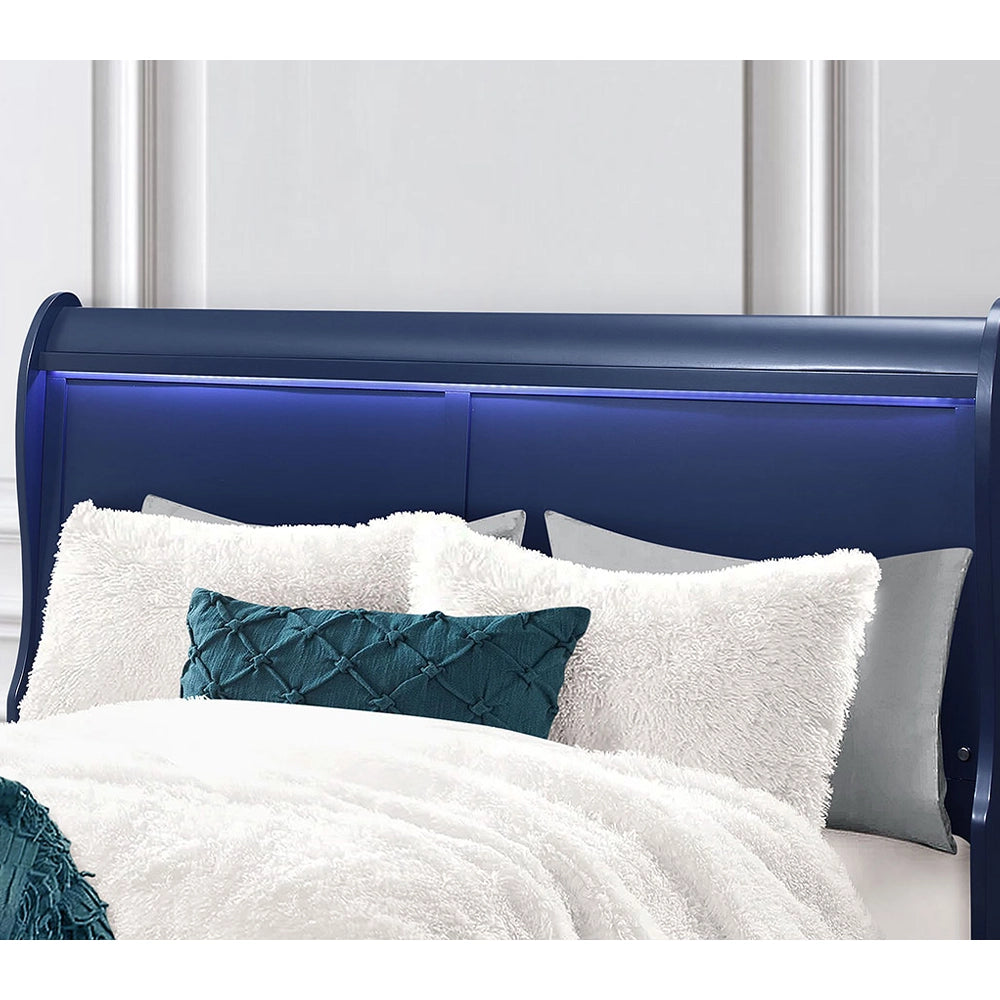 Charlie Blue Modern Bed with LED Lighting and Acrylic Hardware