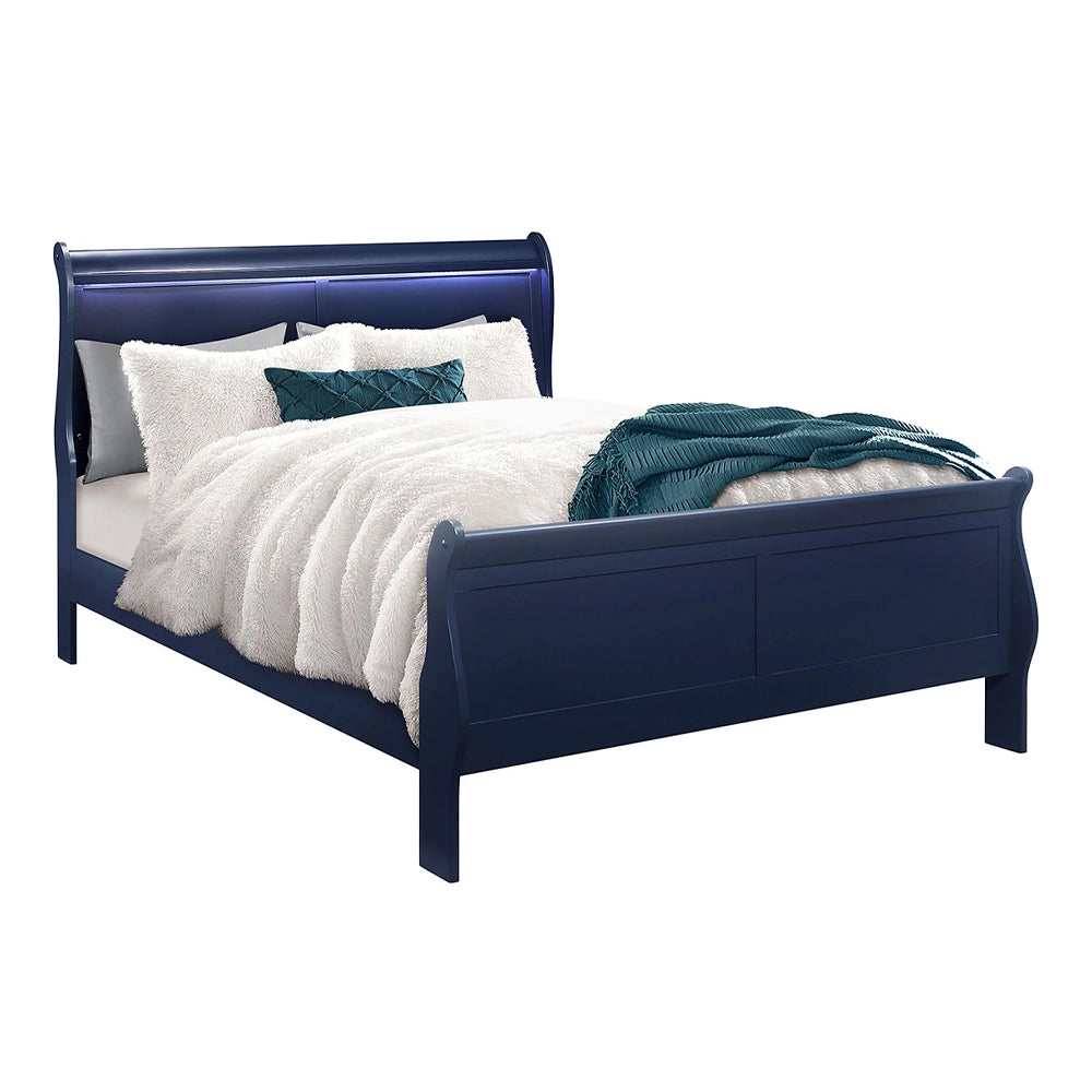 Charlie Blue Modern Bed with LED Lighting and Acrylic Hardware