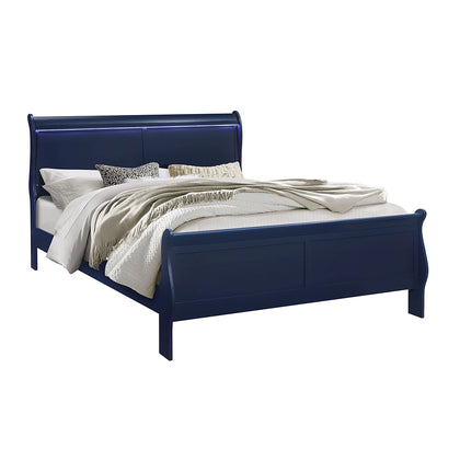 Charlie Blue Modern Bed with LED Lighting and Acrylic Hardware