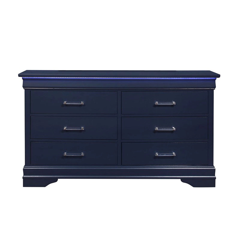 Charlie Blue Dresser with LED Lighting and Modern Acrylic Hardware