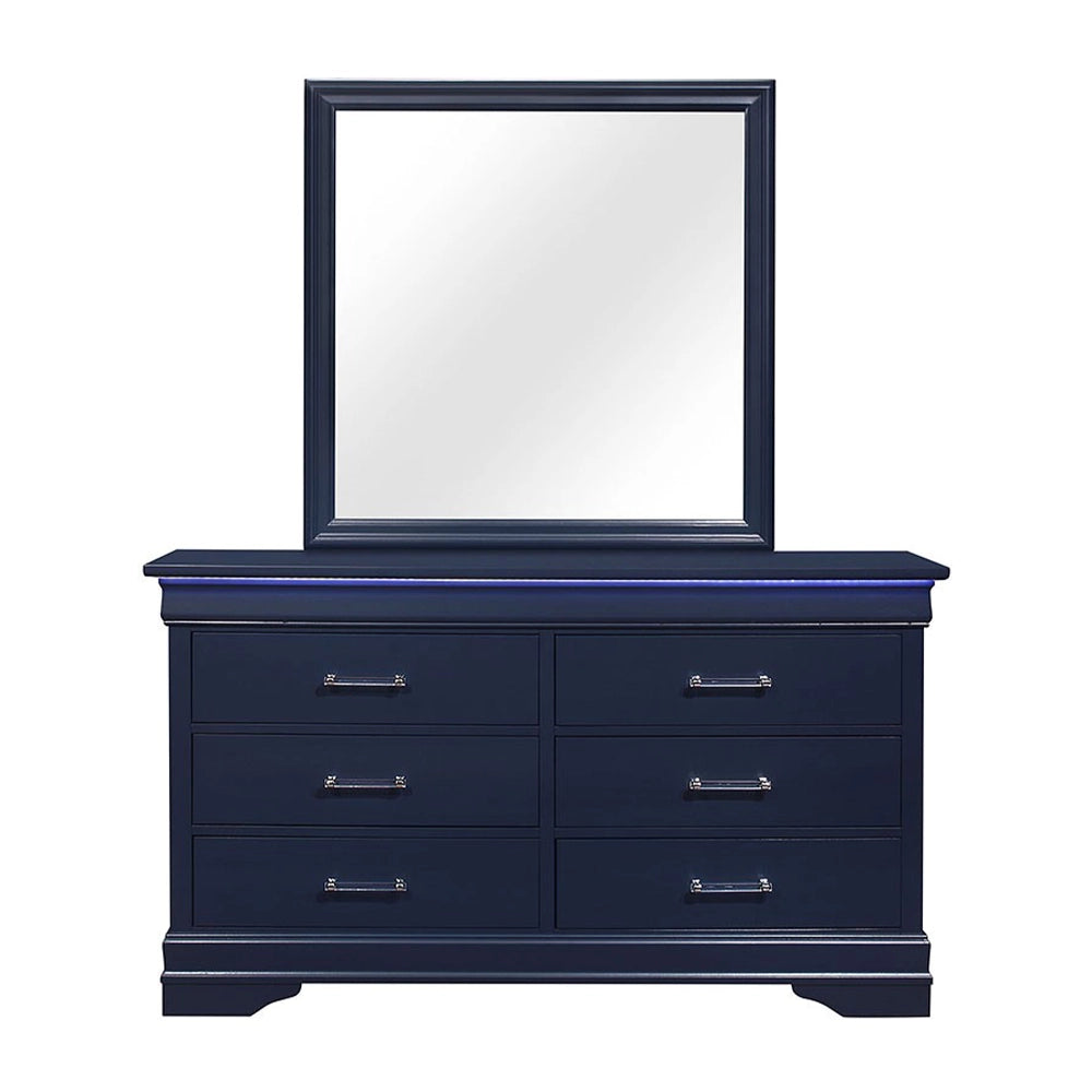 Charlie Blue Modern 5PC Bedroom Set with LED Lighting and Acrylic Hardware