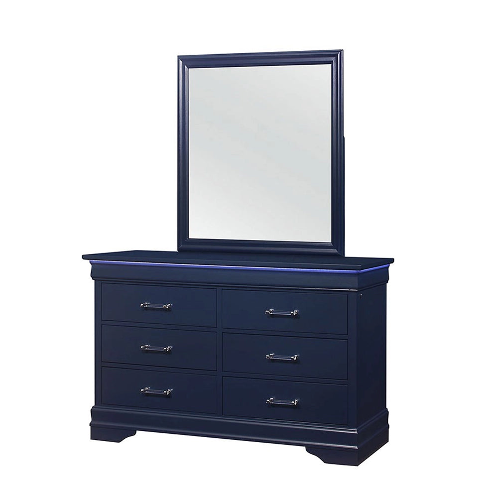Charlie Blue Modern 5PC Bedroom Set with LED Lighting and Acrylic Hardware