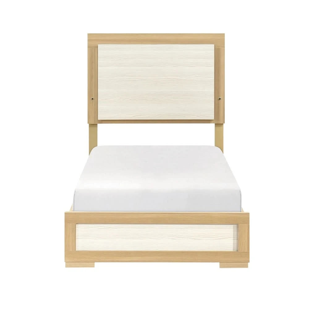 City Avenue Two-Tone Contemporary Panel Bed with Natural Wood Grain Finish (Twin/Full/Queen/King)