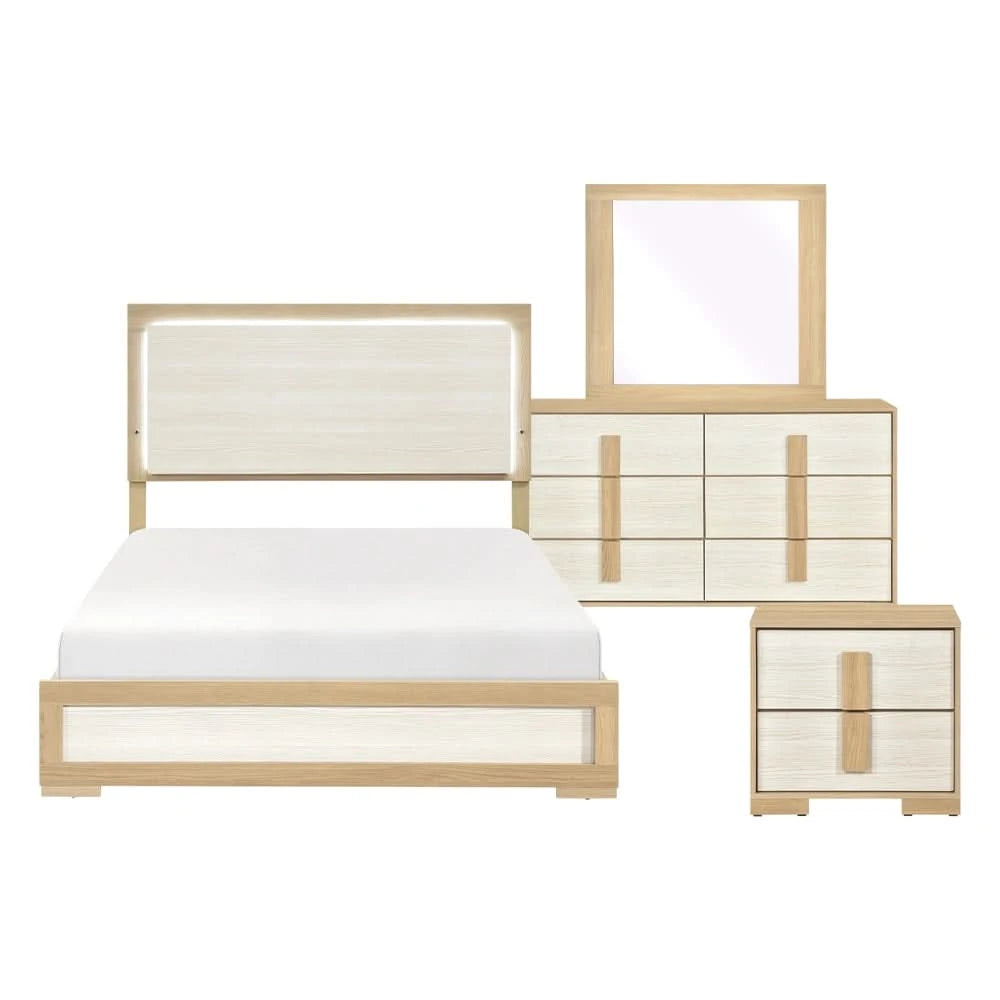 City Avenue Two-Tone Contemporary 5-Piece Bedroom Set with Natural Wood Grain Finish (Queen/King)
