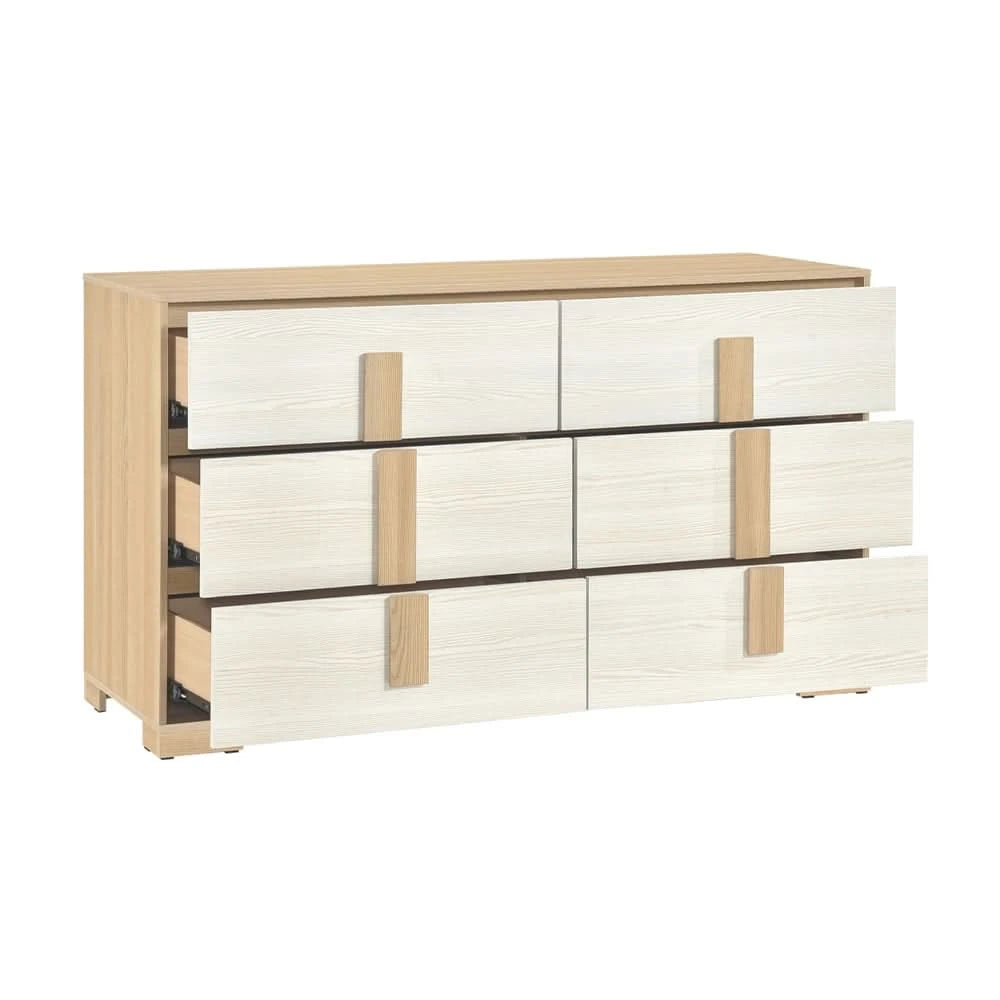 City Avenue Two-Tone Contemporary 6-Drawer Dresser with Natural Wood Grain Finish
