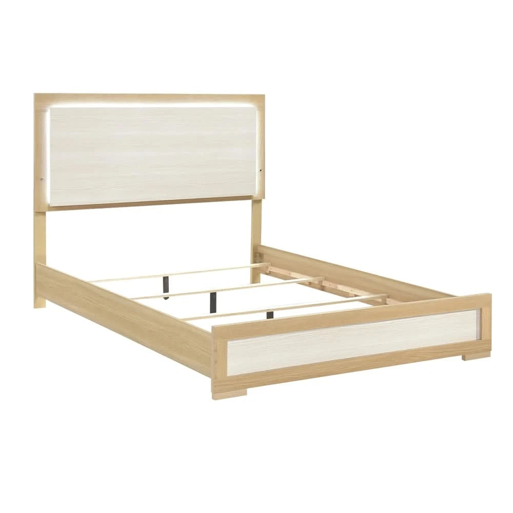 City Avenue Two-Tone Contemporary Panel Bed with Natural Wood Grain Finish (Twin/Full/Queen/King)