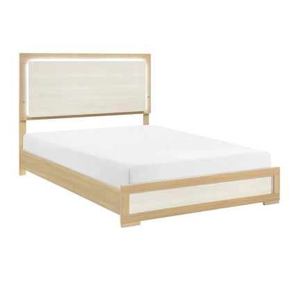 City Avenue Two-Tone Contemporary Panel Bed with Natural Wood Grain Finish (Twin/Full/Queen/King)