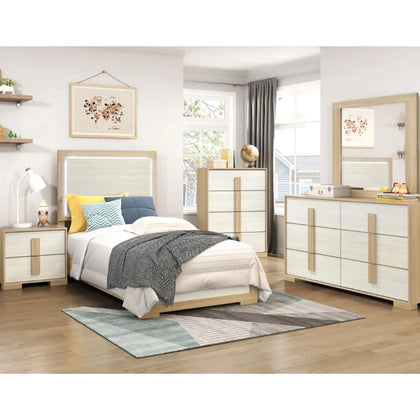 City Avenue Two-Tone Contemporary Youth 5-Piece Bedroom Set with Natural Wood Grain Finish (Twin/Full)