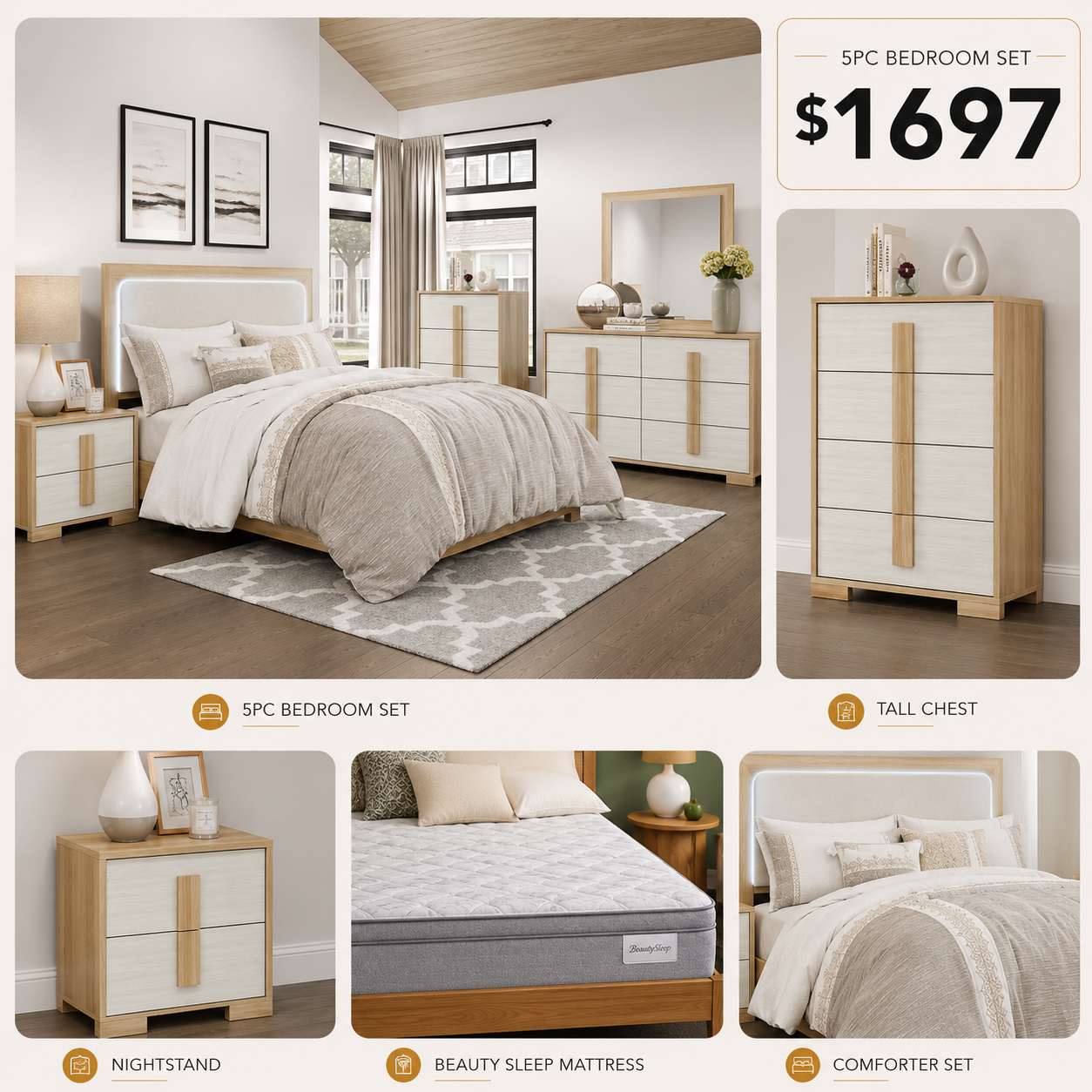 City Avenue Two-Tone Contemporary 9PC Queen Bedroom Package