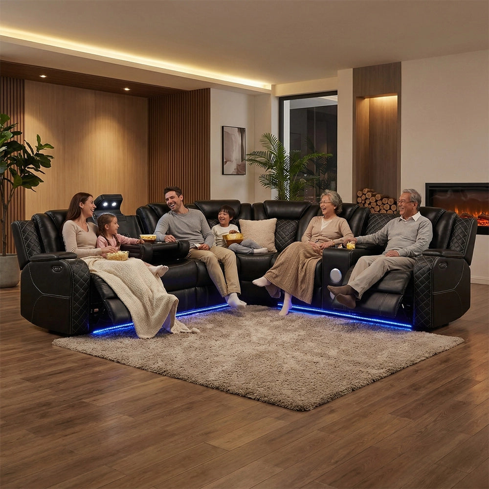 Cleo Black or Dove Contemporary 3PC Power Reclining Sectional with LED Lights Bluetooth Speakers and Cup Holders