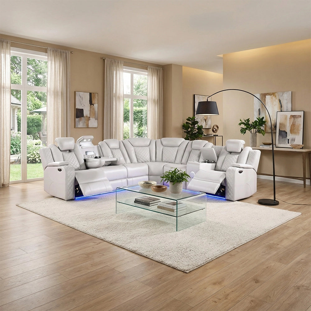 Cleo Black or Dove Contemporary 3PC Power Reclining Sectional with LED Lights Bluetooth Speakers and Cup Holders