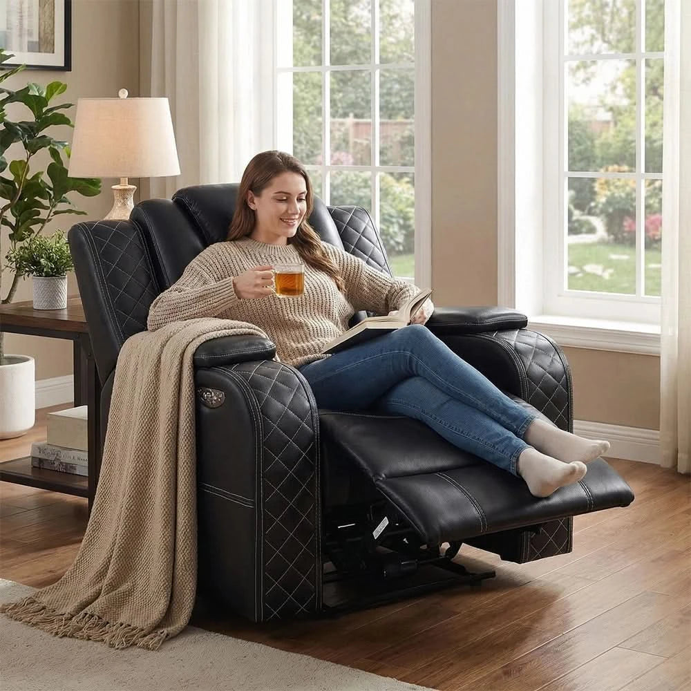 Cleo Black or Dove Contemporary Power Recliner with Power Headrest and LED Lighting