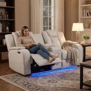 Cleo Black or Dove Contemporary Power Reclining Loveseat with Console Power Headrests LED Lights and Bluetooth Speakers