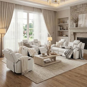 Cleo Black or Dove Contemporary Power Reclining Living Room Set with Power Headrests LED Lights and Bluetooth Speakers