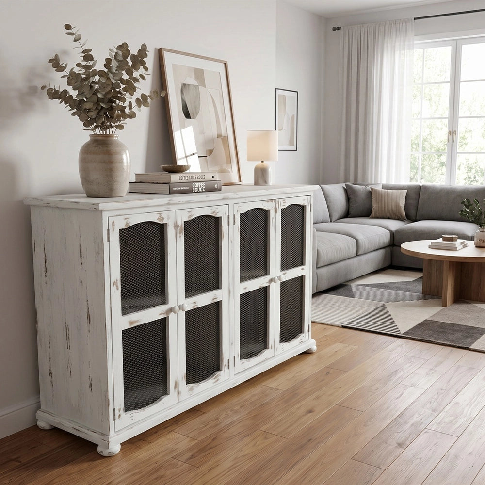 Bristol White and Brown 4-Door Console Cabinet