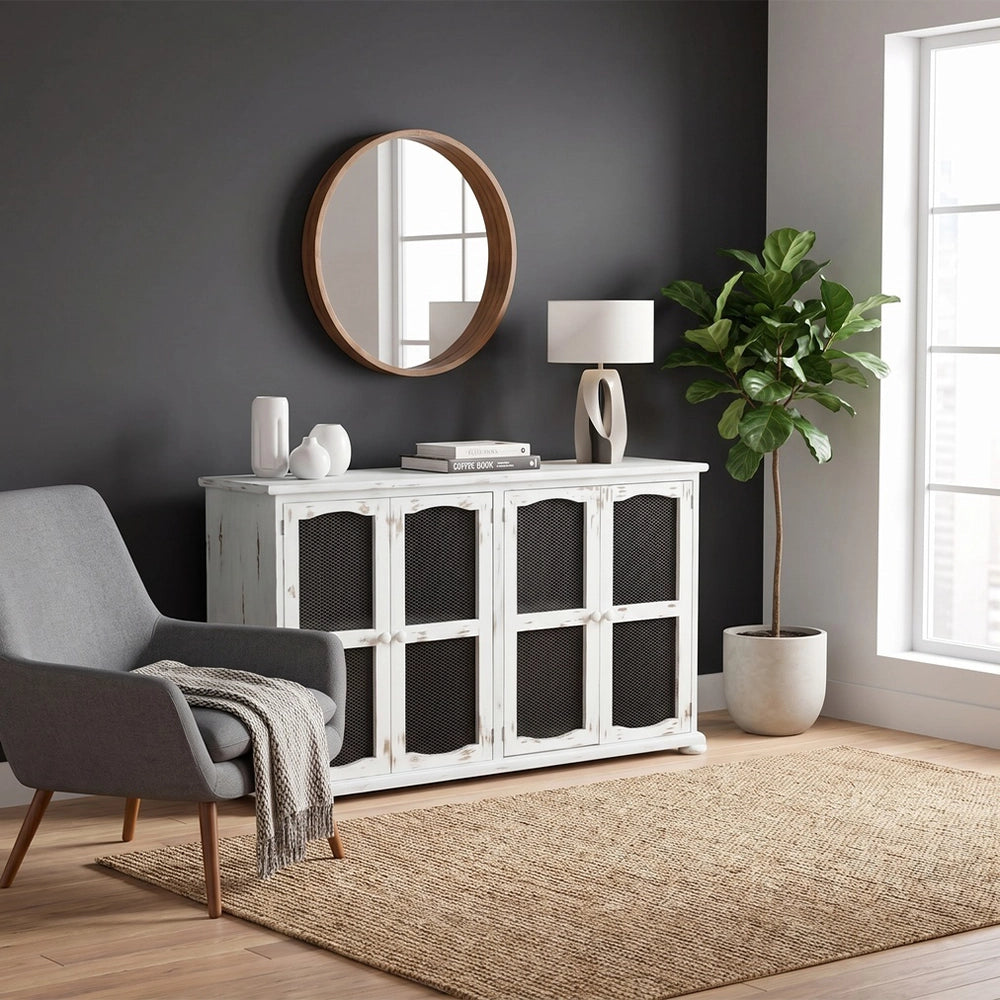 Bristol White and Brown 4-Door Console Cabinet