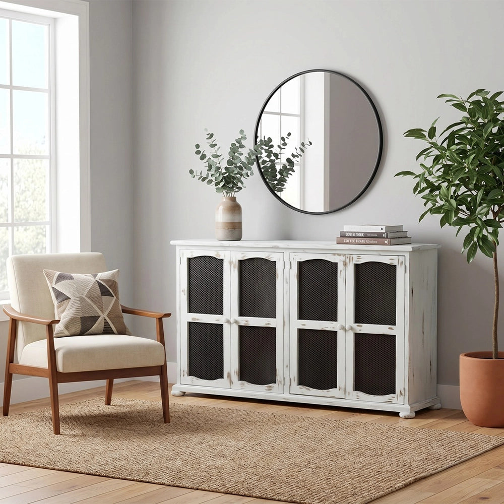 Bristol White and Brown 4-Door Console Cabinet