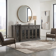 Large Antique Dark Grey 6-Door Console Cabinet with 4 Drawers
