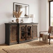 Two Tone Grey and Brown Oversized Console Cabinet with Shutter Doors