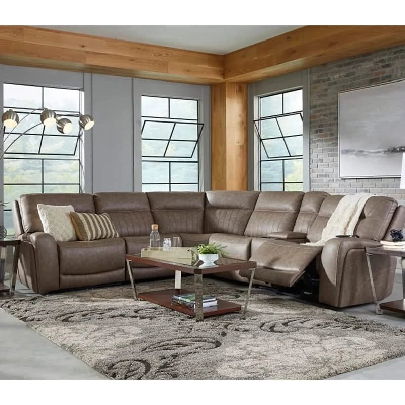 Cortina Sable Brown Power Massage Reclining 6 PC Modular Sectional with Storage Console, USB Ports and Wireless Charging