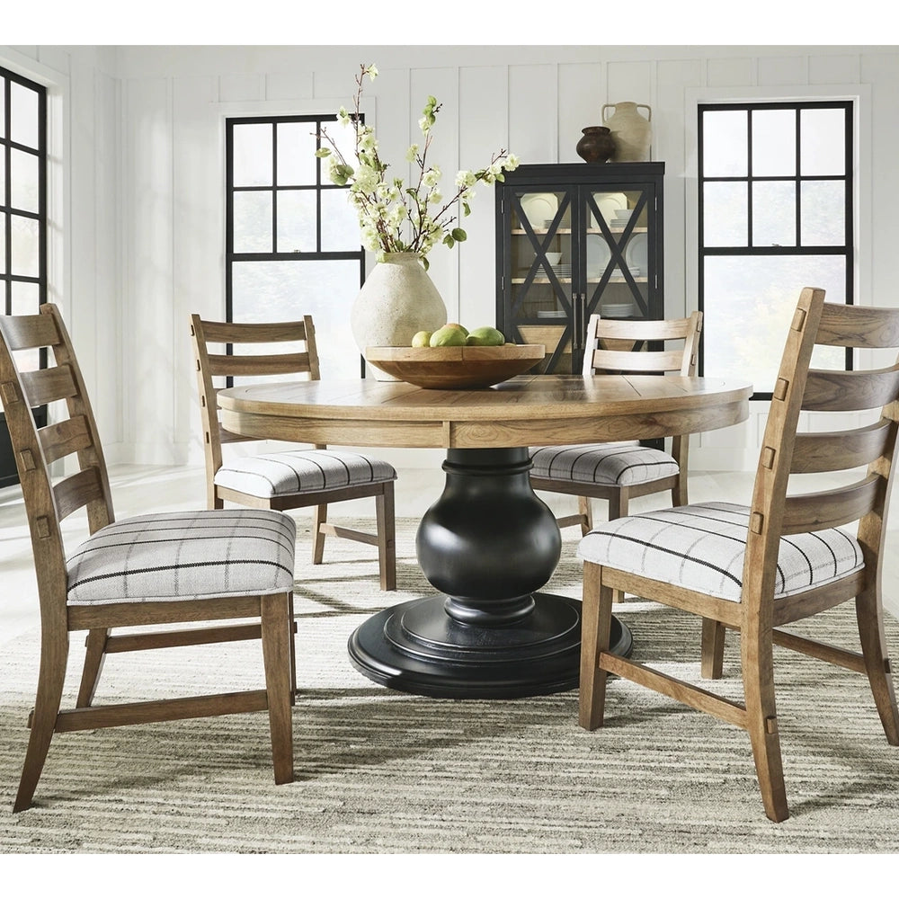 Country Living Natural Brown 5-Piece Round Dining Set with Upholstered Chairs