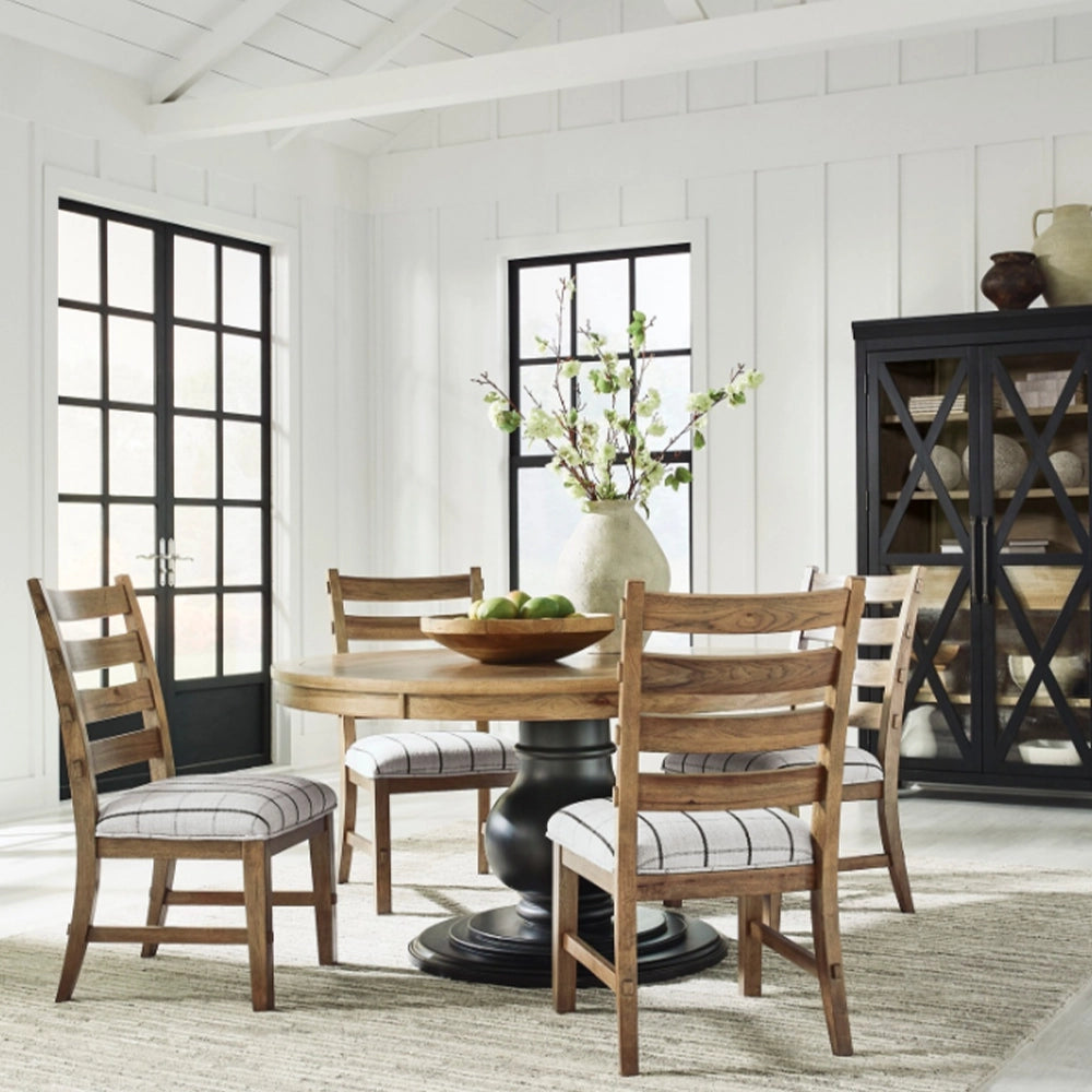 Country Living Natural Brown 5-Piece Round Dining Set with Upholstered Chairs