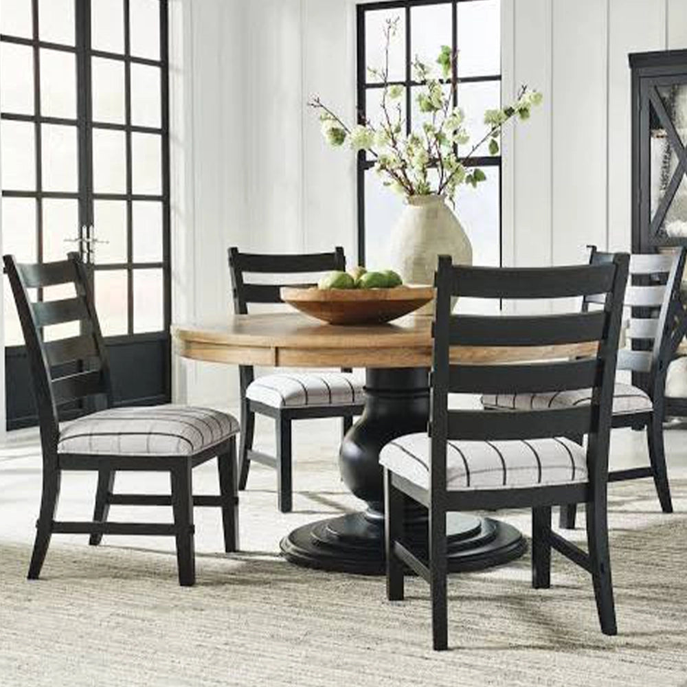 Country Living Natural Brown 5-Piece Round Dining Set with Upholstered Chairs