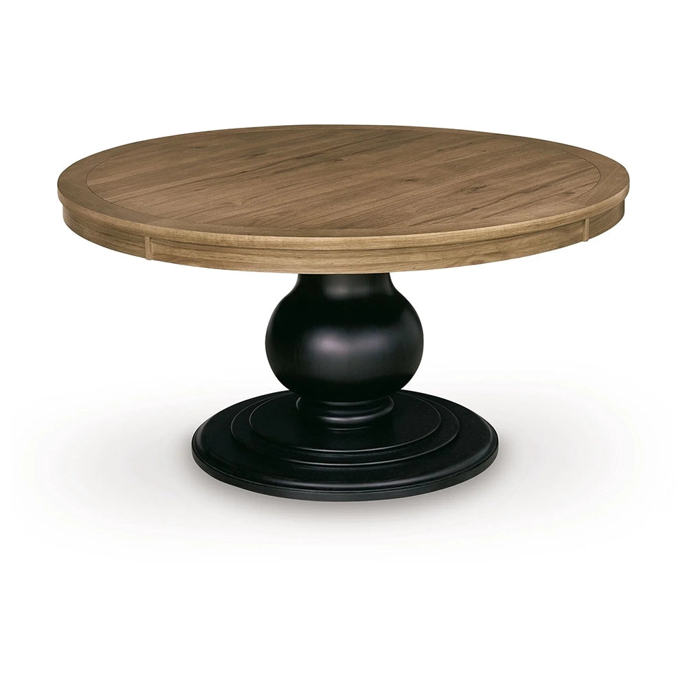 Country Living Natural Brown 60-Inch Round Dining Table with Black Pedestal Base