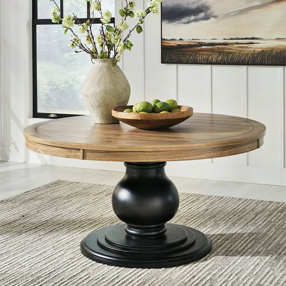 Country Living Natural Brown 5-Piece Round Dining Set with Upholstered Chairs