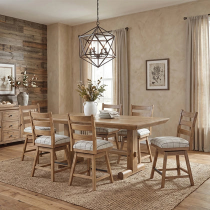 Country Living Brown Rustic Farmhouse 7-Piece Counter Height Dining Set with 6 Swivel Stools
