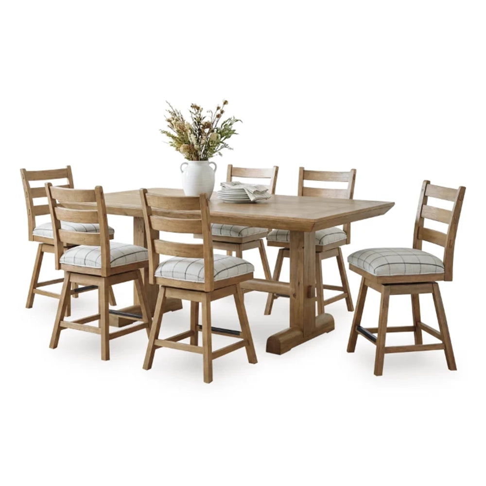 Country Living Brown Rustic Farmhouse 7-Piece Counter Height Dining Set with 6 Swivel Stools