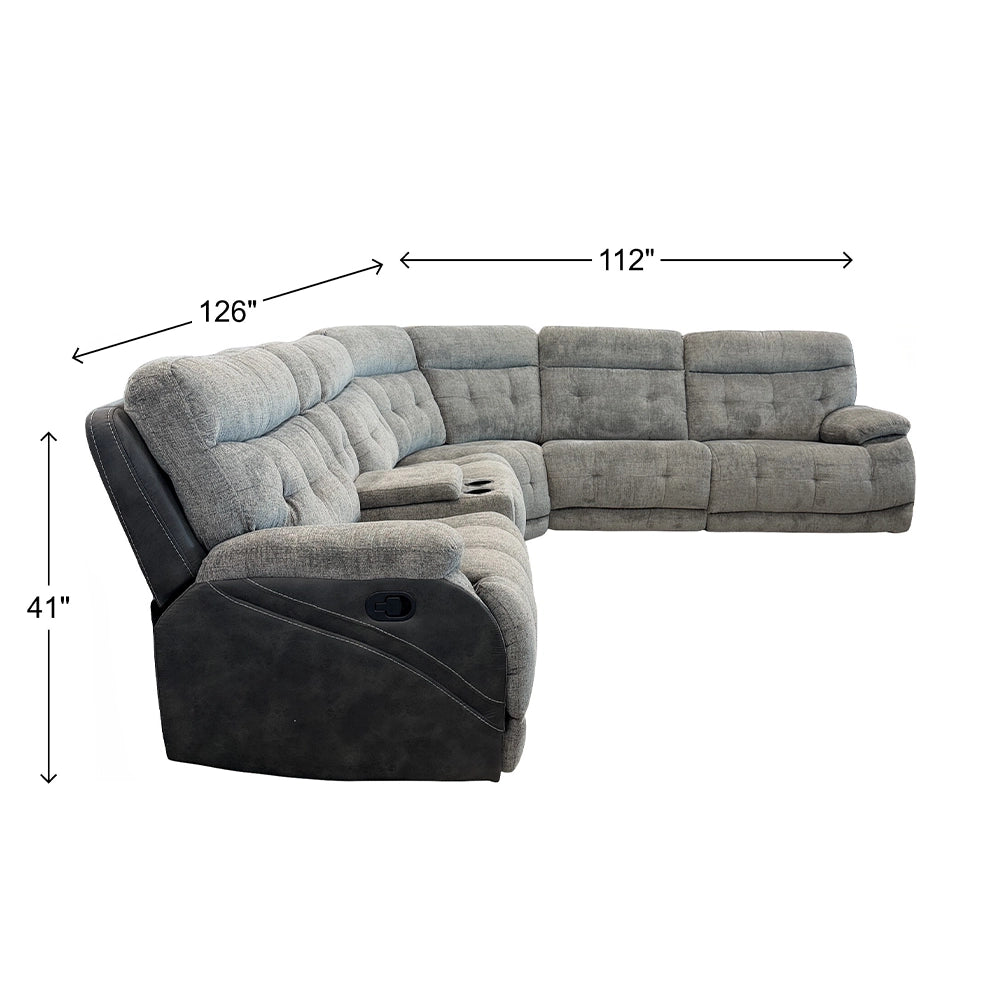 Cowboy Granite Contemporary 6-Piece Manual Reclining Sectional with Storage Console and Cupholders