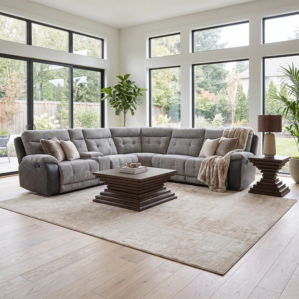 Cowboy Granite Contemporary 6-Piece Manual Reclining Sectional with Storage Console and Cupholders