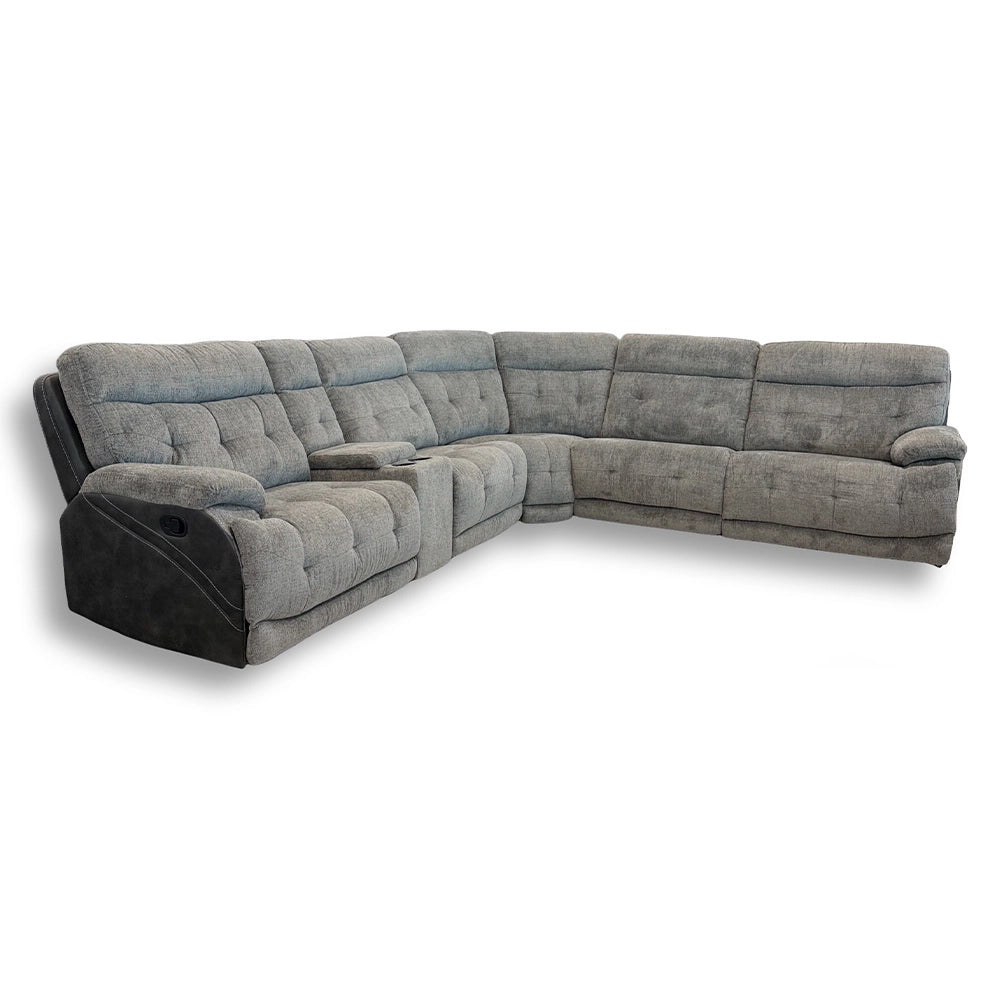 Cowboy Granite Contemporary 6-Piece Manual Reclining Sectional with Storage Console and Cupholders