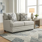 Crosby Dove Contemporary Loveseat with Track Arms and Accent Pillows