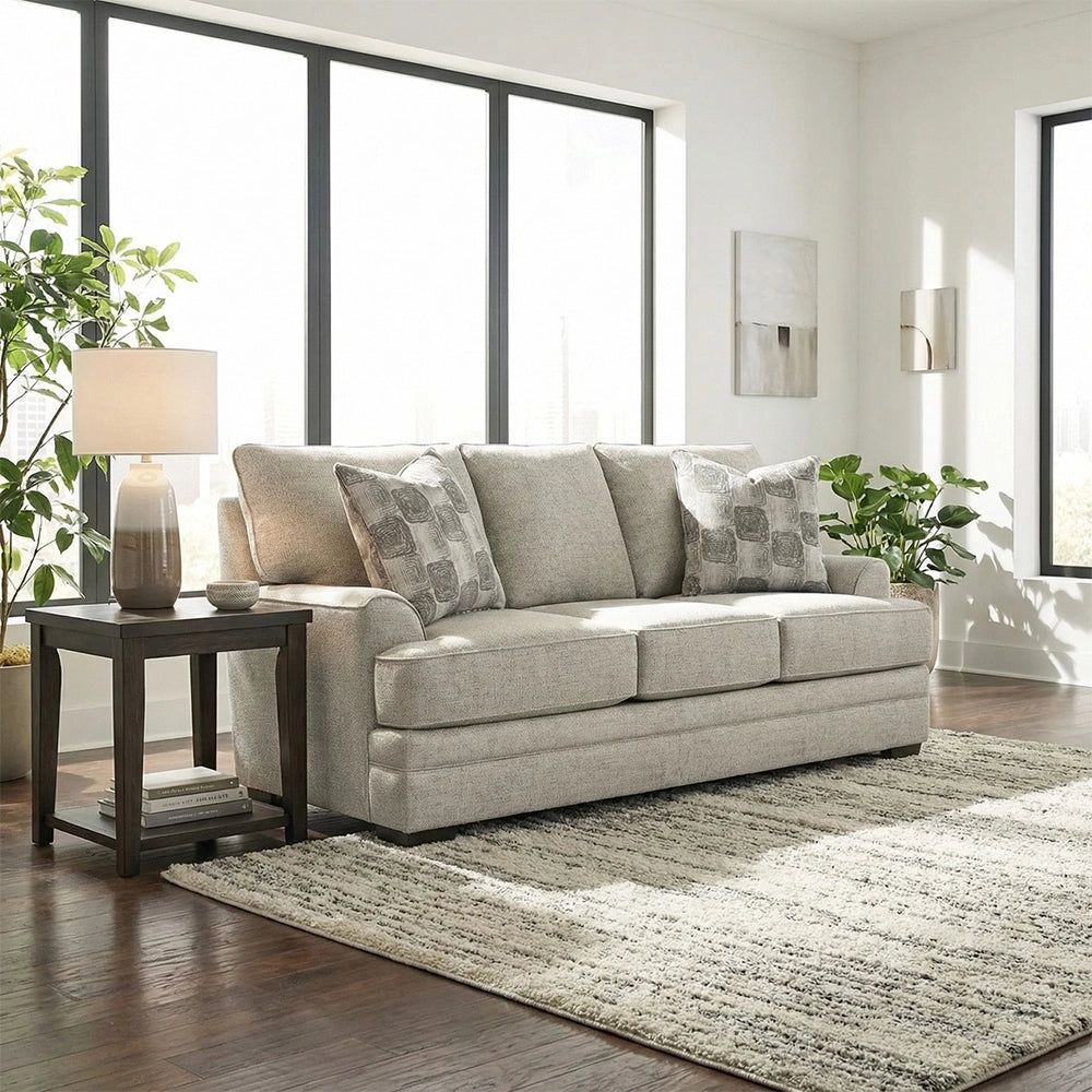 Crosby Dove Contemporary Sofa with Track Arms and Accent Pillows