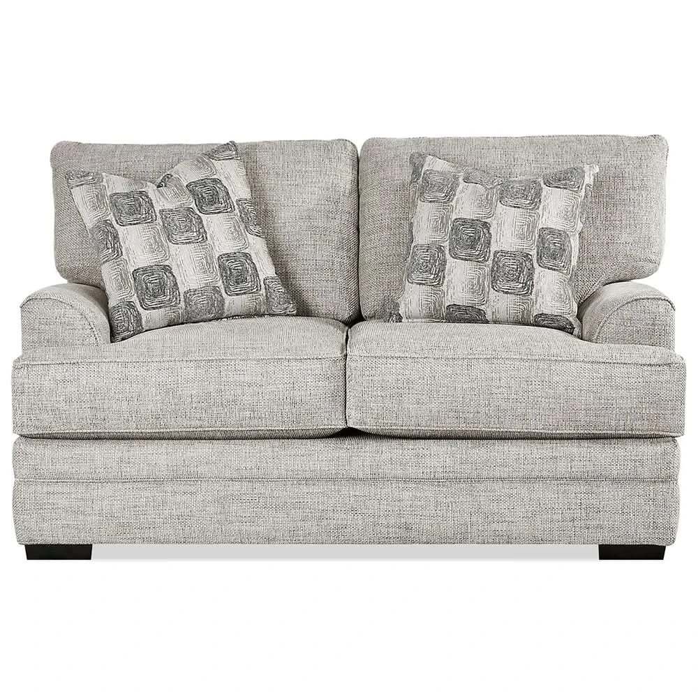 Crosby Dove Contemporary Loveseat with Track Arms and Accent Pillows