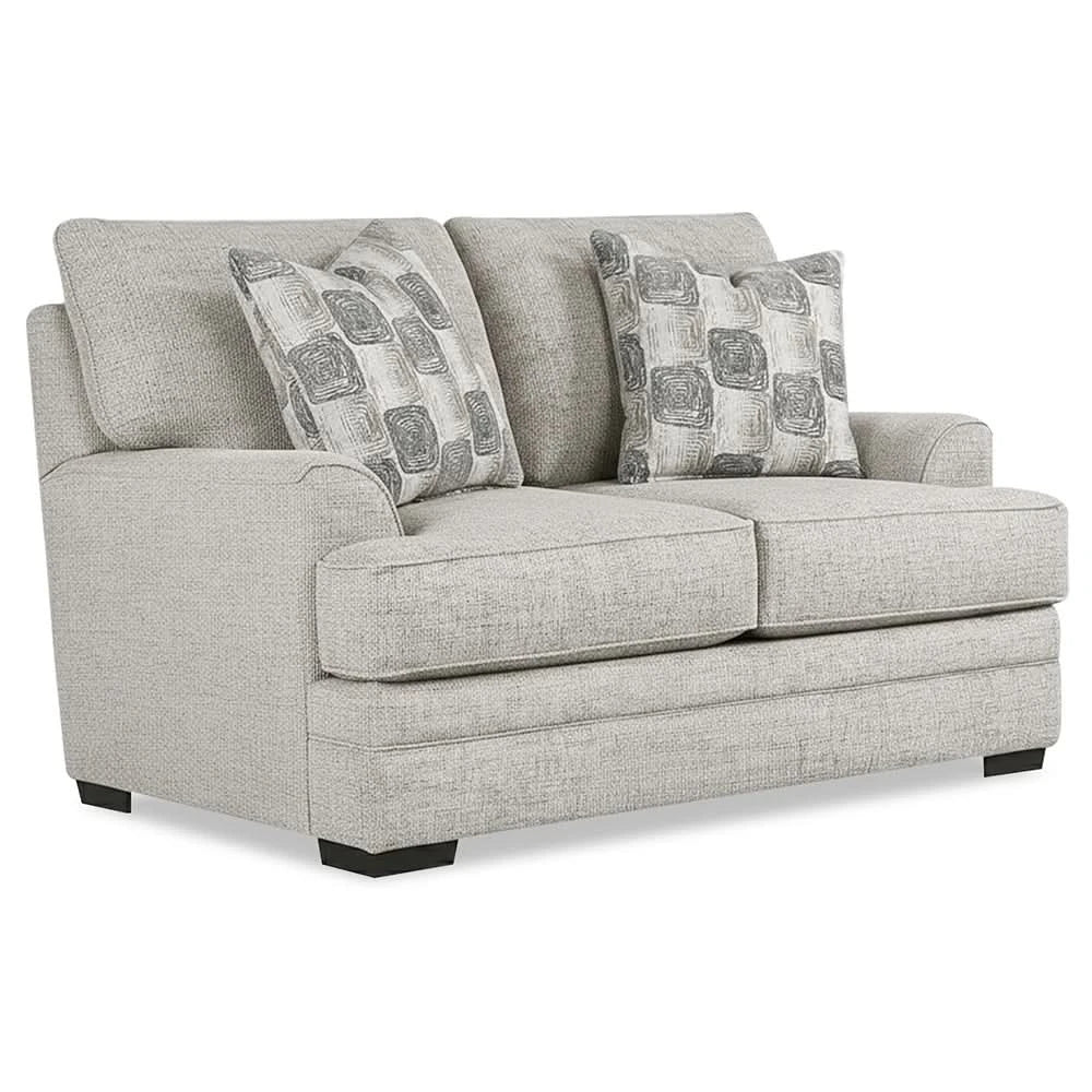 Crosby Dove Contemporary Loveseat with Track Arms and Accent Pillows