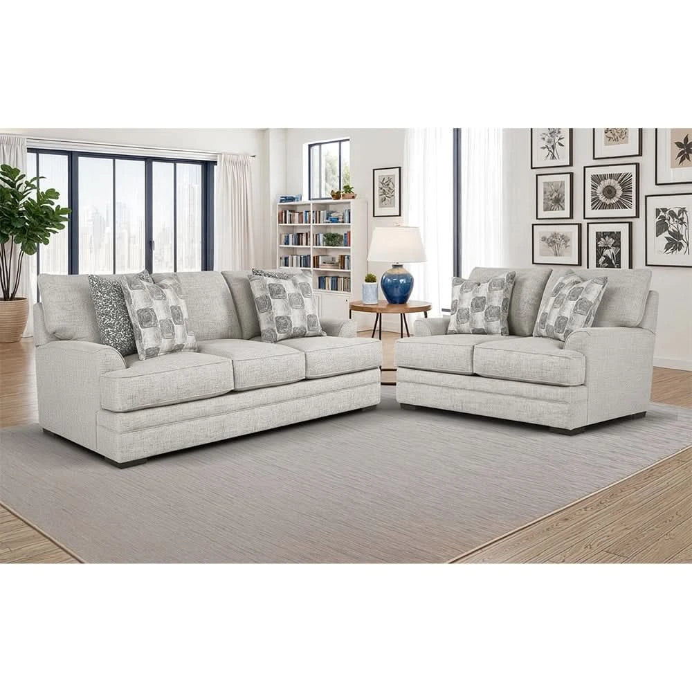 Crosby Dove Contemporary Sofa with Track Arms and Accent Pillows